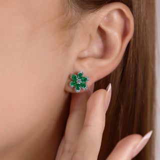 Daisy Emerald and Diamond Studs