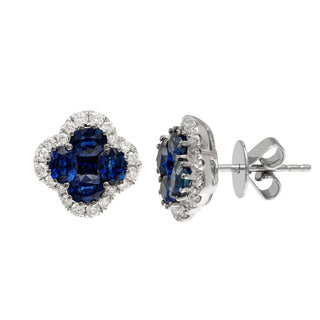 Clover Blue Sapphire Stud Earrings - Jewelry - RUCHI New York