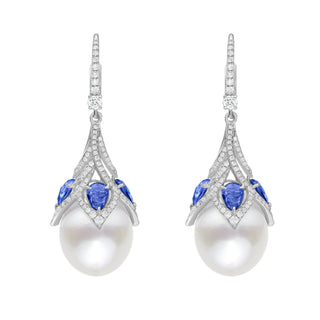 Lusine Pearl and Blue Sapphire Earrings - Jewelry - RUCHI New York