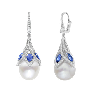 Lusine Pearl and Blue Sapphire Earrings - Jewelry - RUCHI New York