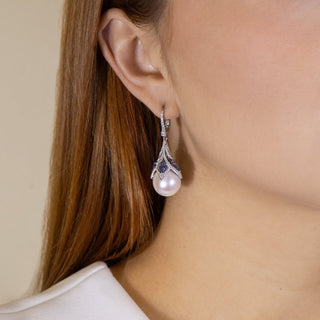 Lusine Pearl and Blue Sapphire Earrings - Jewelry - RUCHI New York