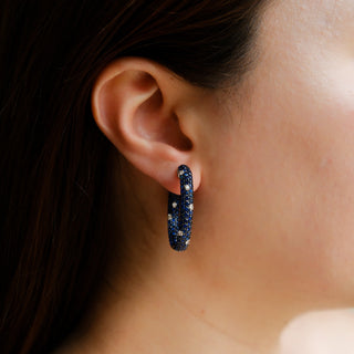 Candied Pebble Diamond Sprinkle Hoops in Sapphire - Jewelry - RUCHI New York