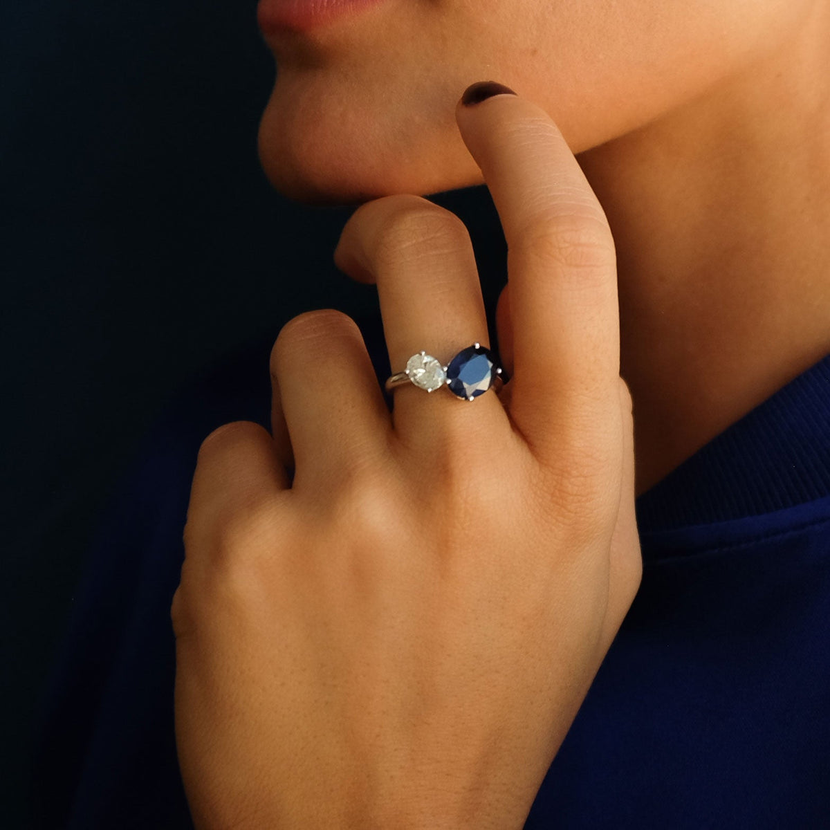 Toi Et Moi Ring With Blue Sapphire