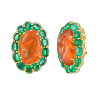 Arancia Fire Opal & Emerald Earrings