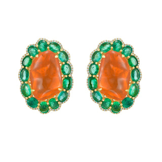 Arancia Fire Opal & Emerald Earrings - Jewelry - RUCHI New York