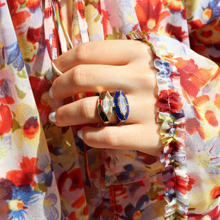 Luxor Diamond Solitaire Ring in Blue Enamel - Jewelry - RUCHI New York