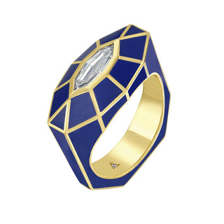 Luxor Diamond Solitaire Ring in Blue Enamel - Jewelry - RUCHI New York
