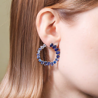 Ophelia Blue Sapphire C - Shape Hoops - Jewelry - RUCHI New York
